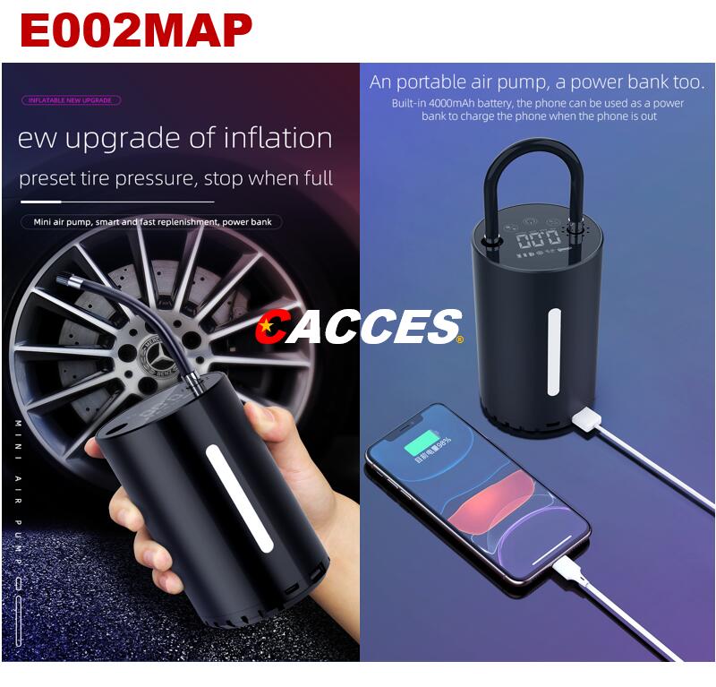 E002MAP Fully Automatic Digital Tyre Inflator Mini Air Compressor 4000mAh Rechargeable Battery 150psi Car Tyre Pump with LED Light,Electric Pump for Car,Motorcycle,Bike
